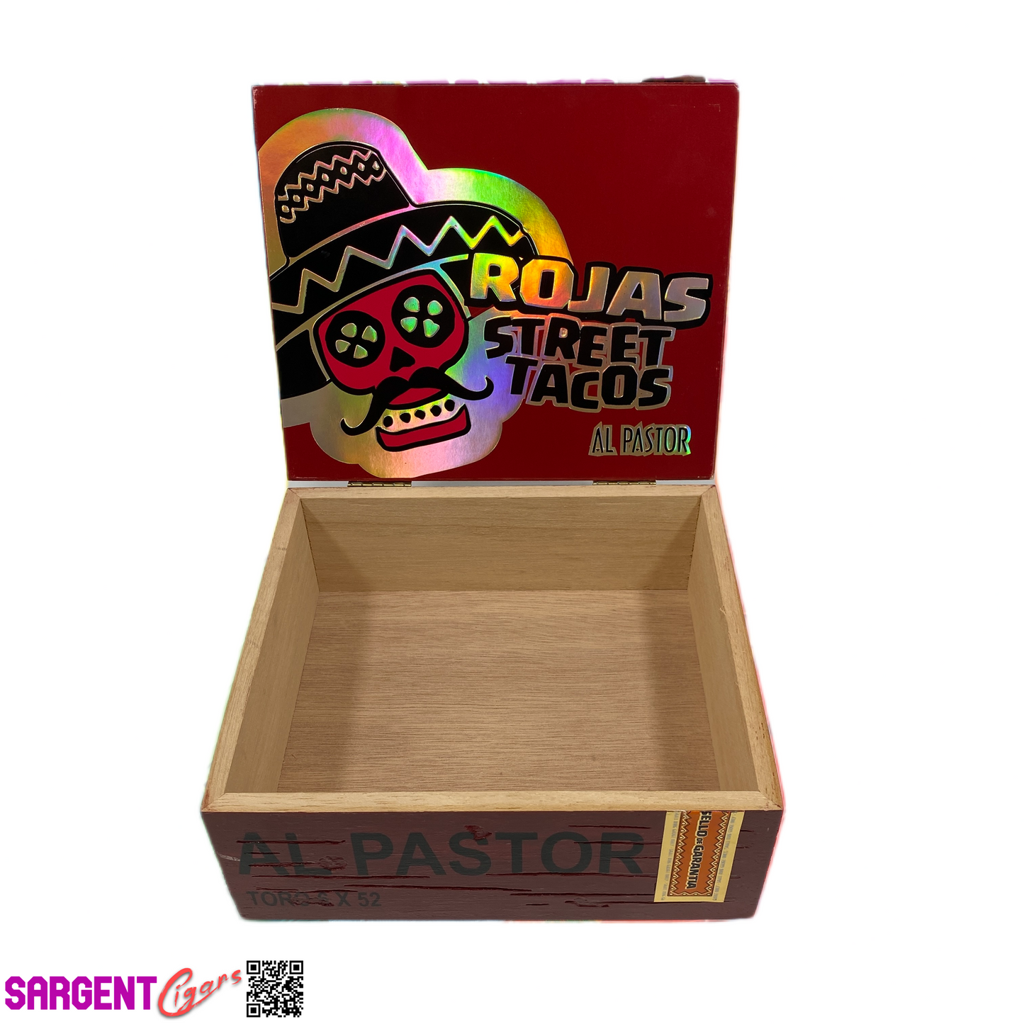 Rojas Street Tacos Al Pastor Toro Empty Wooden Cigar Box 8x7x3.5 (1)