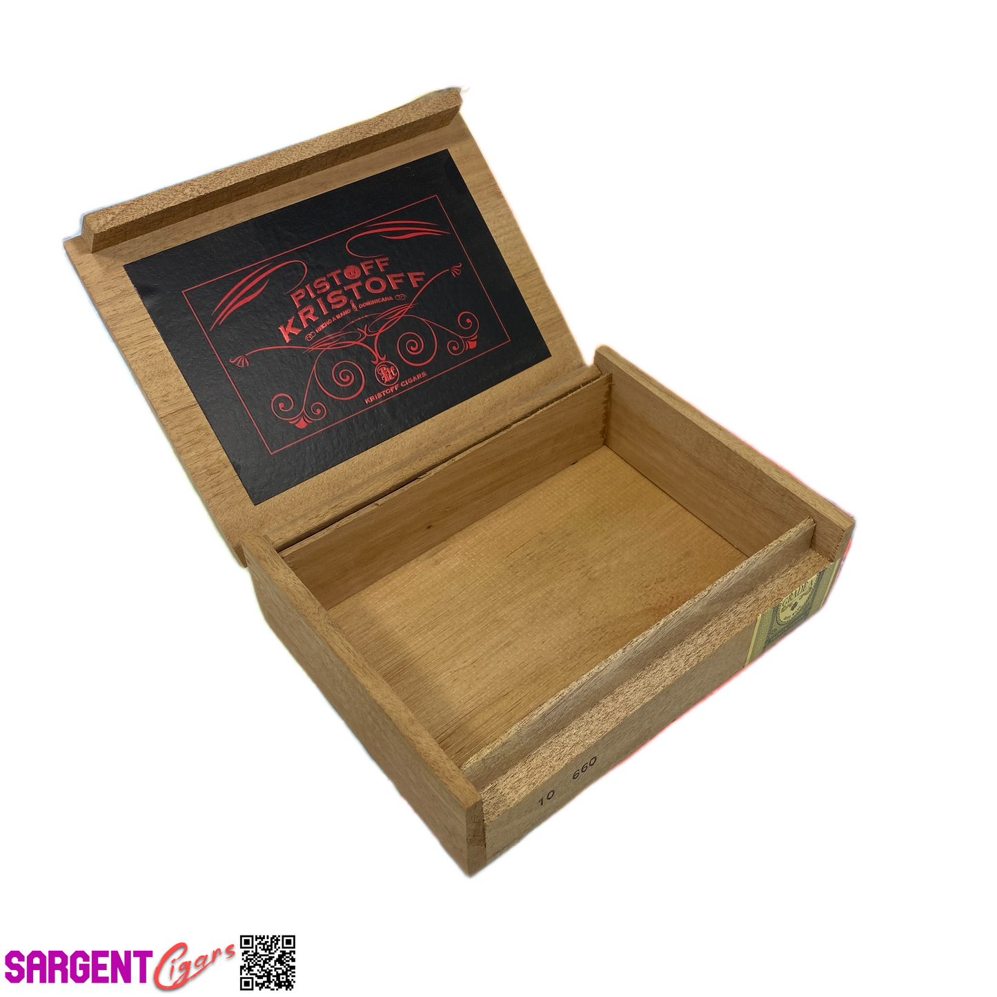 Kristoff Pistoff 660 Empty Wooden Cigar Box 7.75x6x2.5