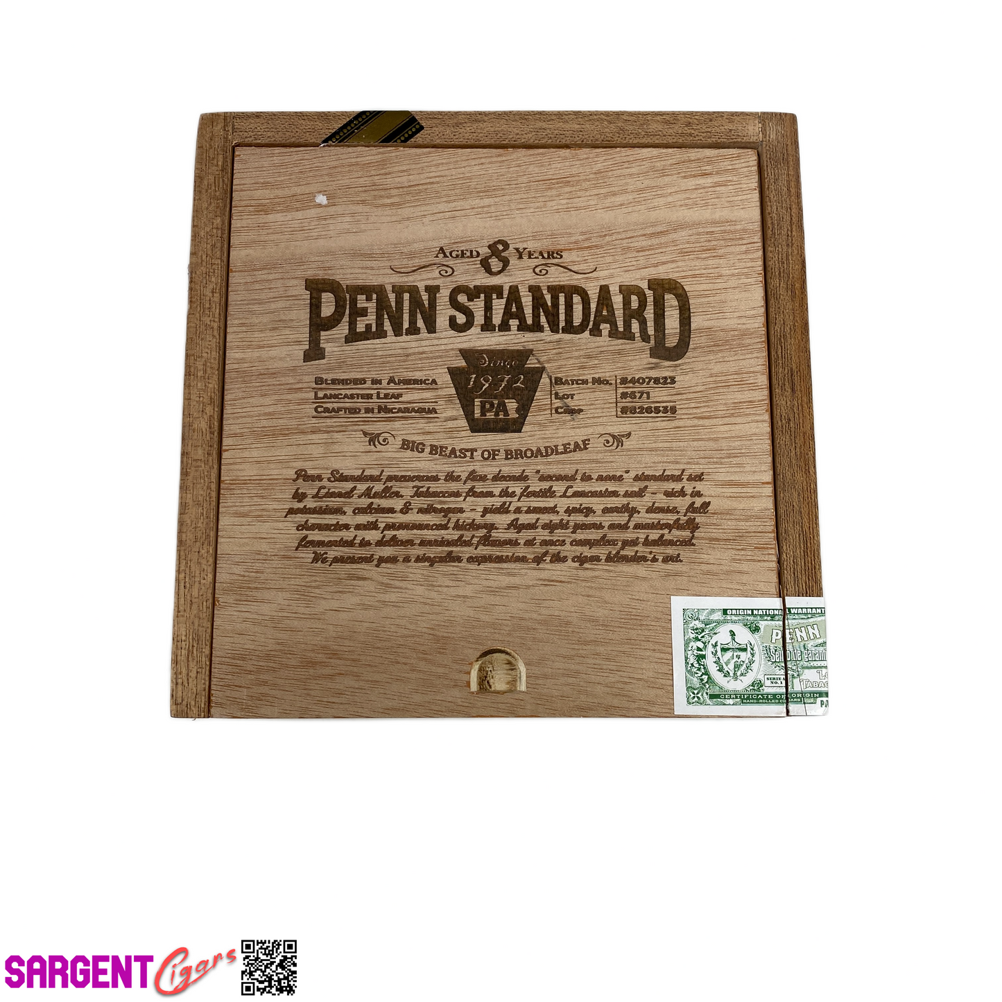 Penn Standard Verboten Belicoso Empty Wooden Cigar Box 6x6x4