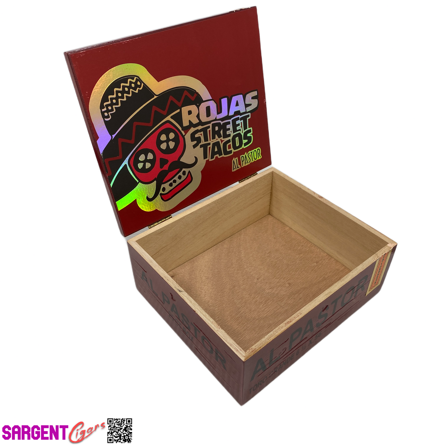 Rojas Street Tacos Al Pastor Toro Grande Empty Wooden Cigar Box 8.5x7.5x3.25