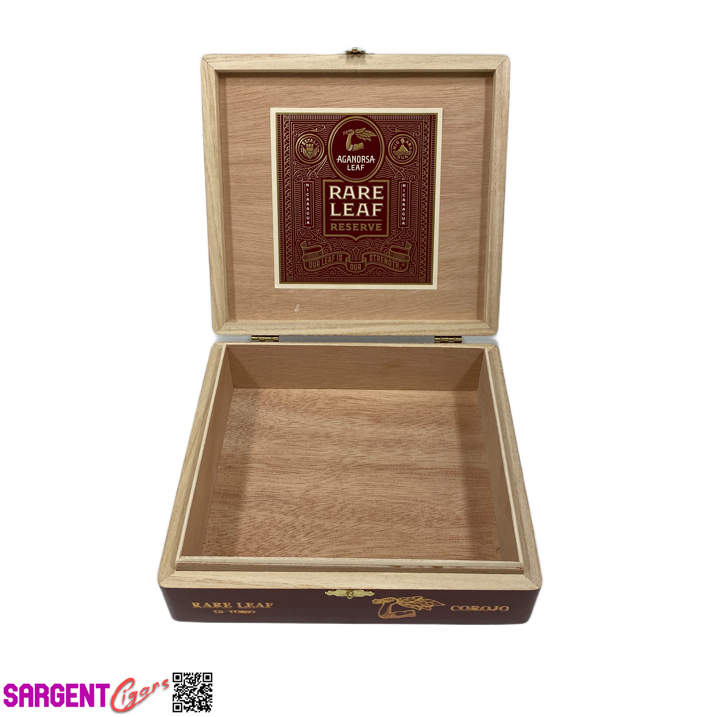 Aganorsa Leaf Rare Leaf Corojo Toro Empty Wooden Cigar Box 7.75x7.25x2