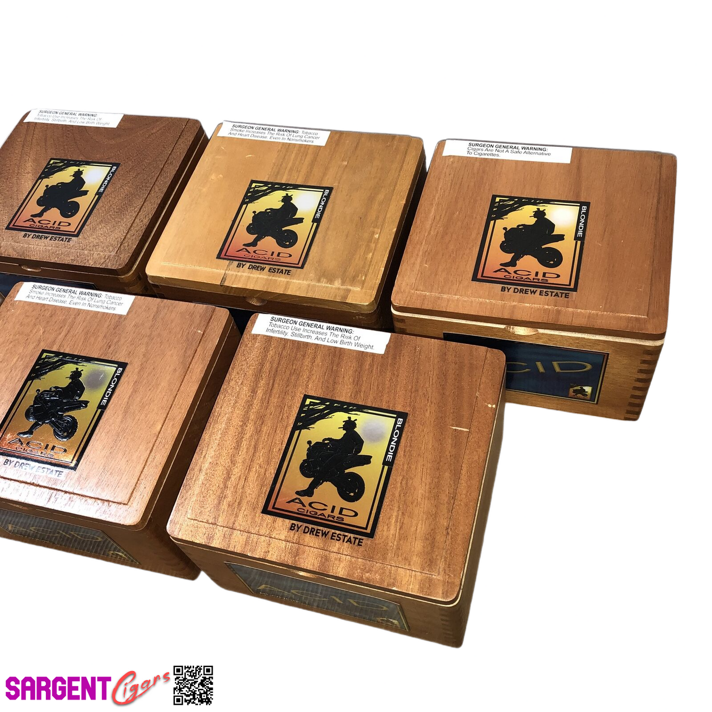 Lot of 5 Drew Estate Acid Blondie Empty Wooden Cigar Boxes 6.5x6x4.5 #84