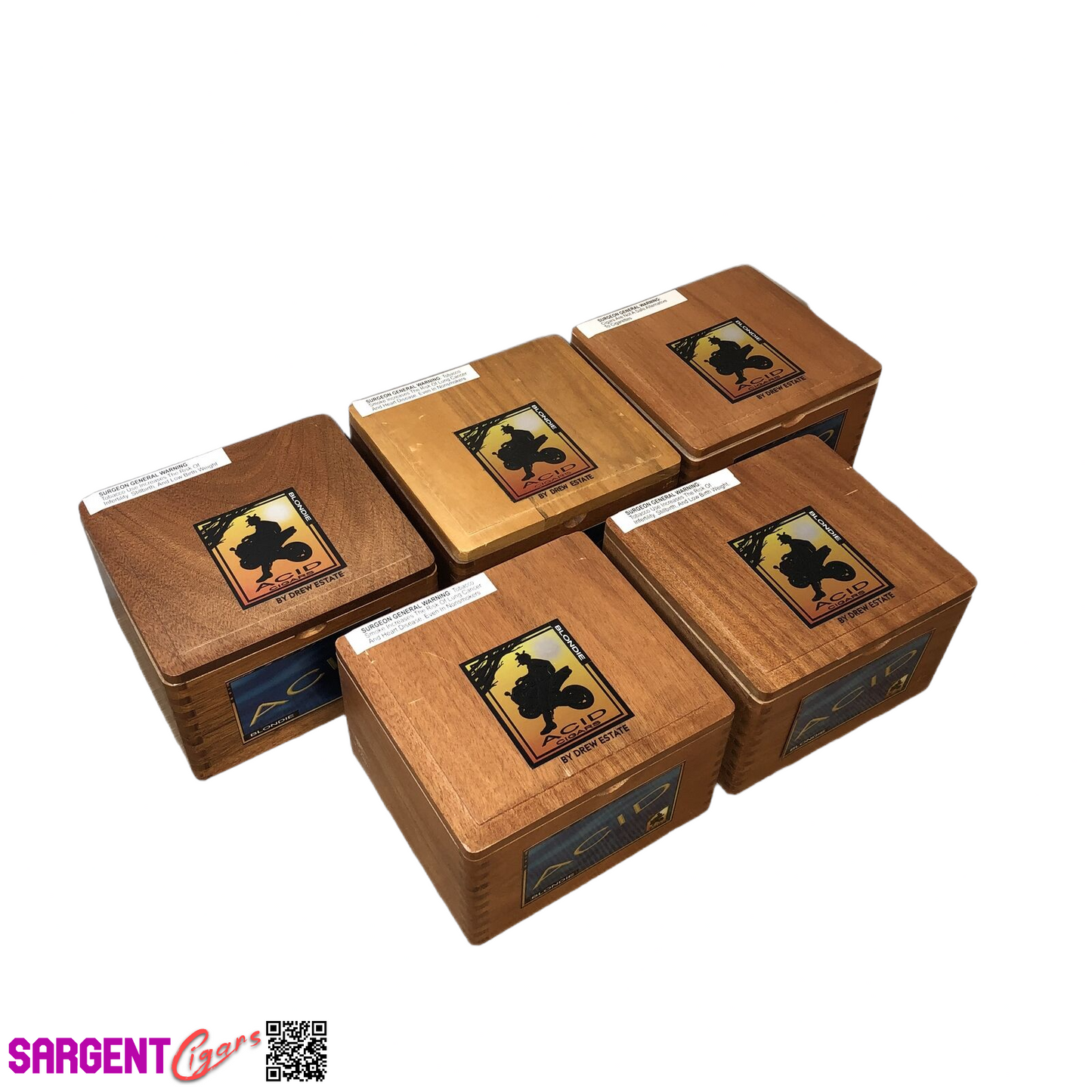 Lot of 5 Drew Estate Acid Blondie Empty Wooden Cigar Boxes 6.5x6x4.5 #84