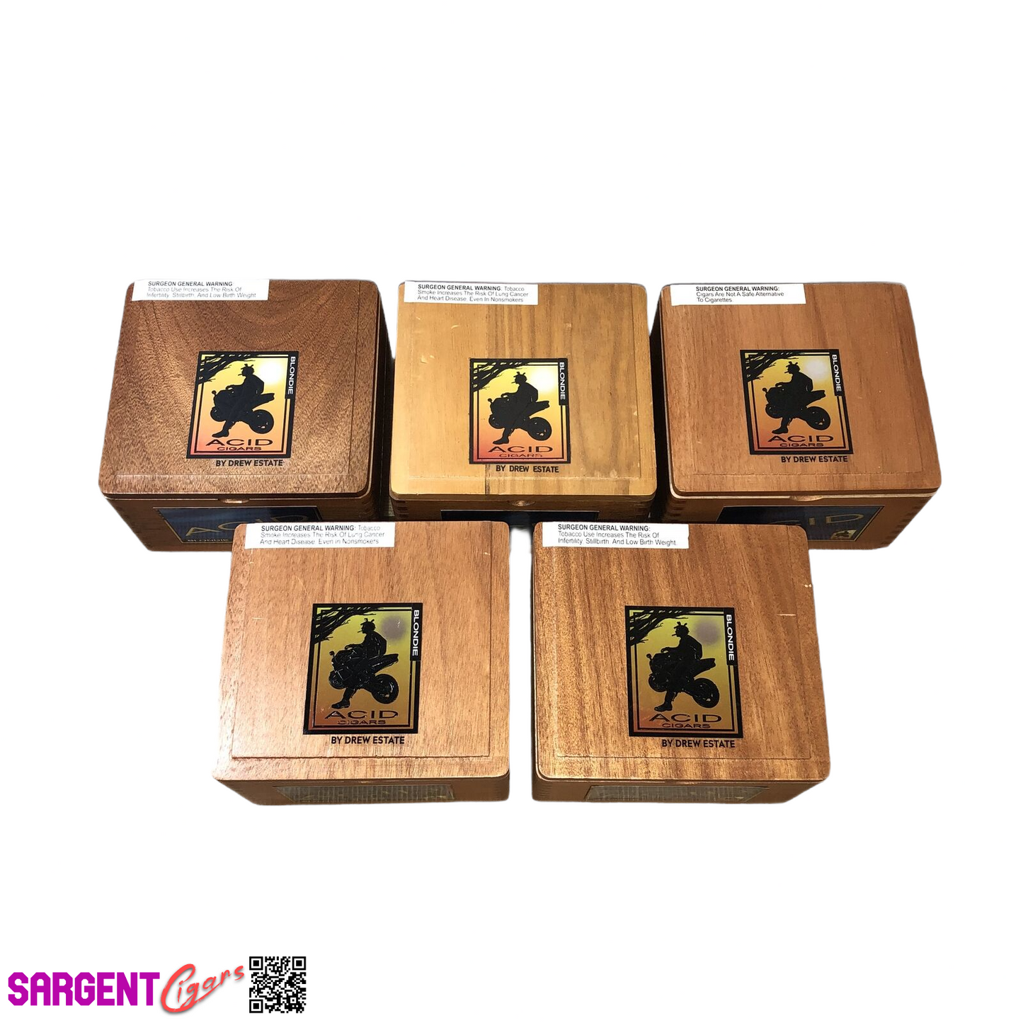Lot of 5 Drew Estate Acid Blondie Empty Wooden Cigar Boxes 6.5x6x4.5 #84