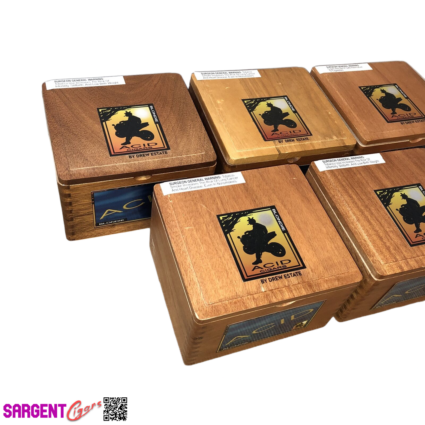 Lot of 5 Drew Estate Acid Blondie Empty Wooden Cigar Boxes 6.5x6x4.5 #84