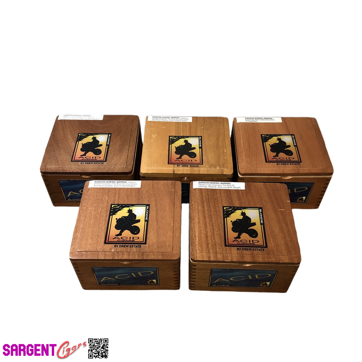 Lot of 5 Drew Estate Acid Blondie Empty Wooden Cigar Boxes 6.5x6x4.5 #84