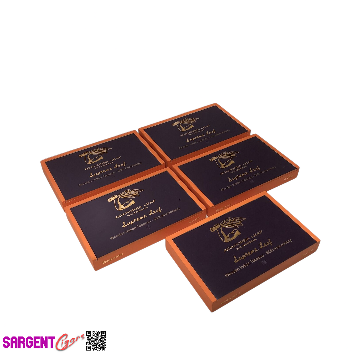 Lot of 5 Aganorsa Leaf Supreme Leaf Empty Wooden Cigar Boxes 9.5x6x1.25 #33