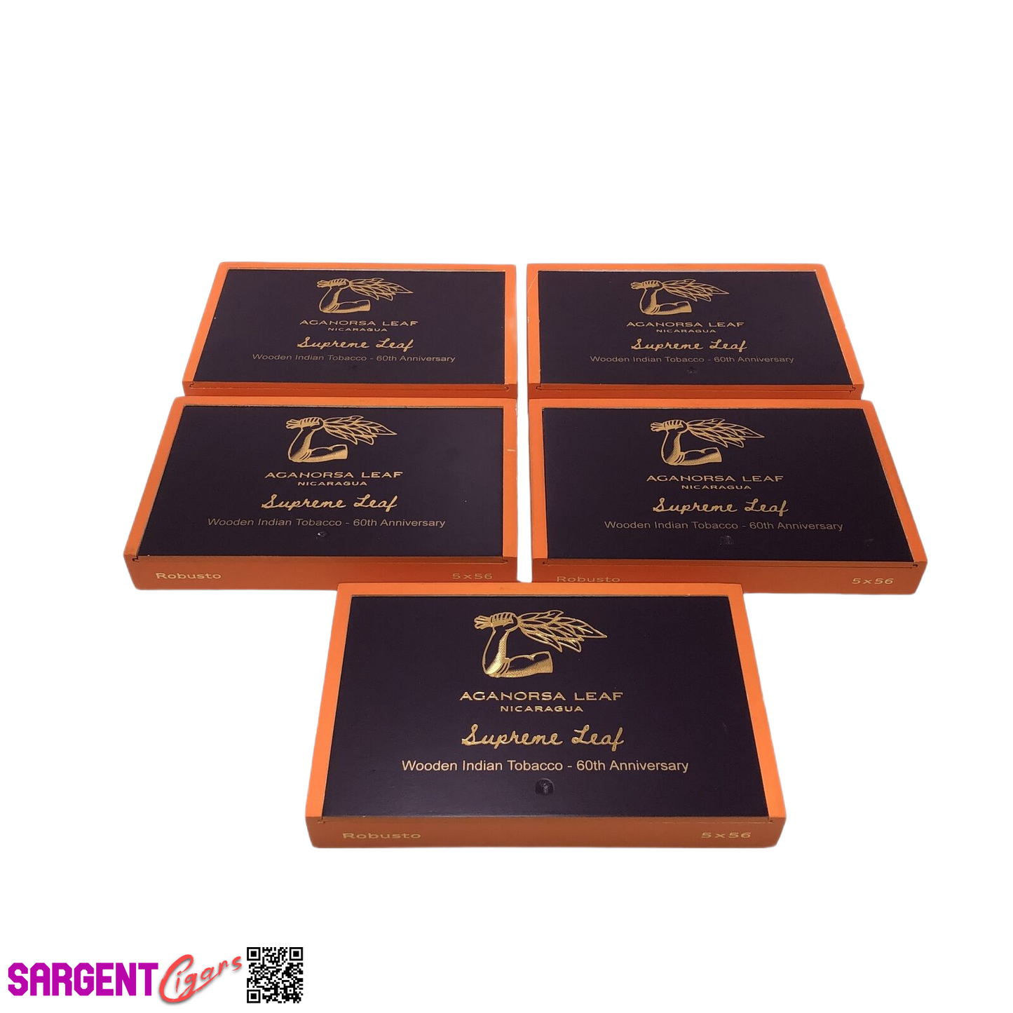 Lot of 5 Aganorsa Leaf Supreme Leaf Empty Wooden Cigar Boxes 9.5x6x1.25 #33