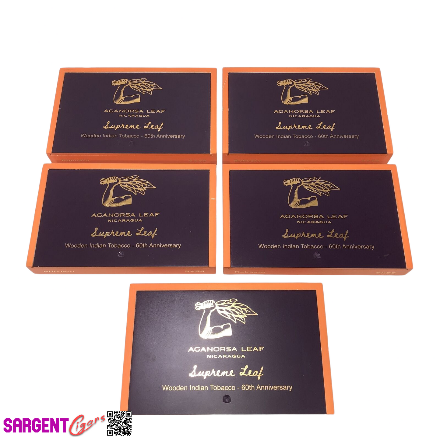 Lot of 5 Aganorsa Leaf Supreme Leaf Empty Wooden Cigar Boxes 9.5x6x1.25 #33