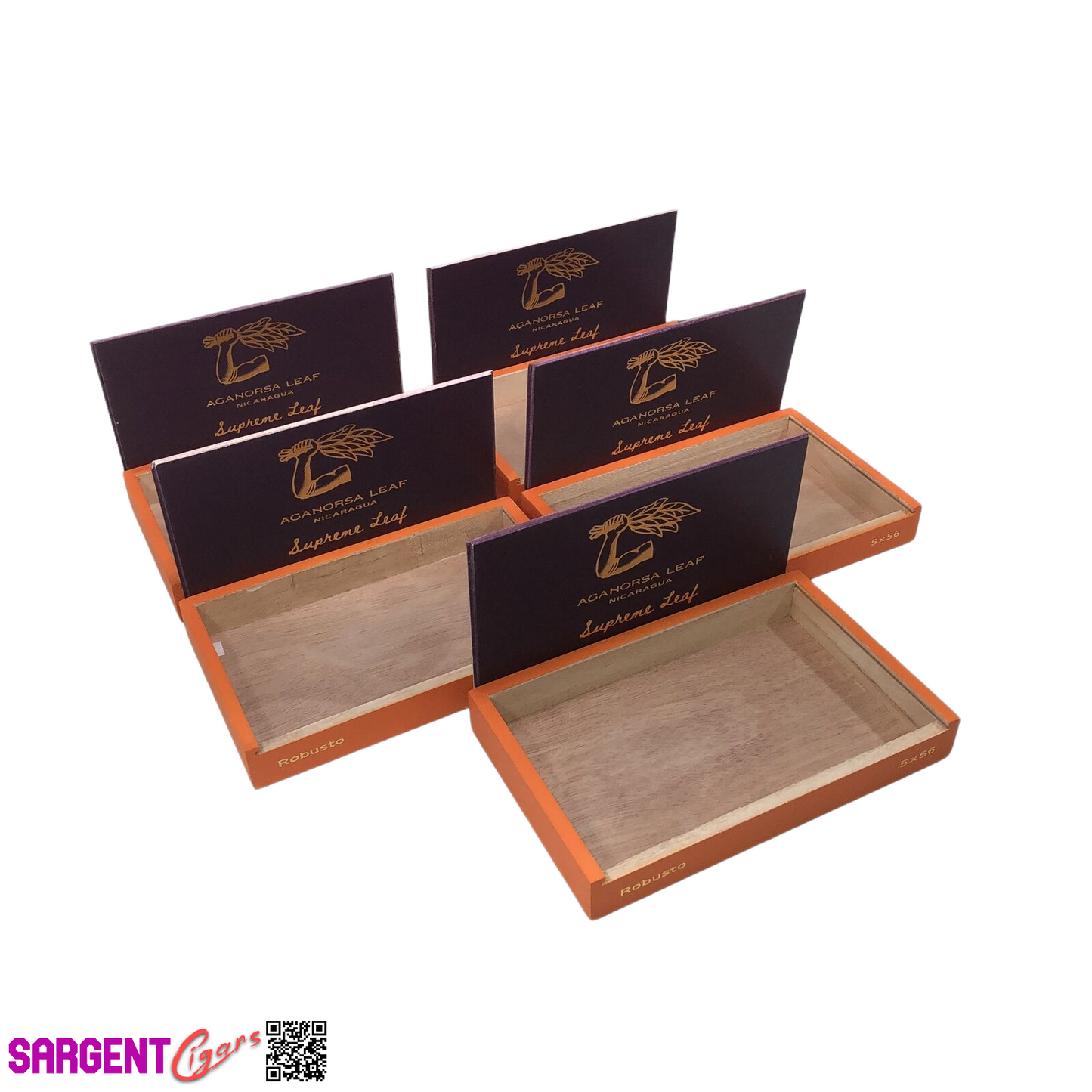 Lot of 5 Aganorsa Leaf Supreme Leaf Empty Wooden Cigar Boxes 9.5x6x1.25 #33