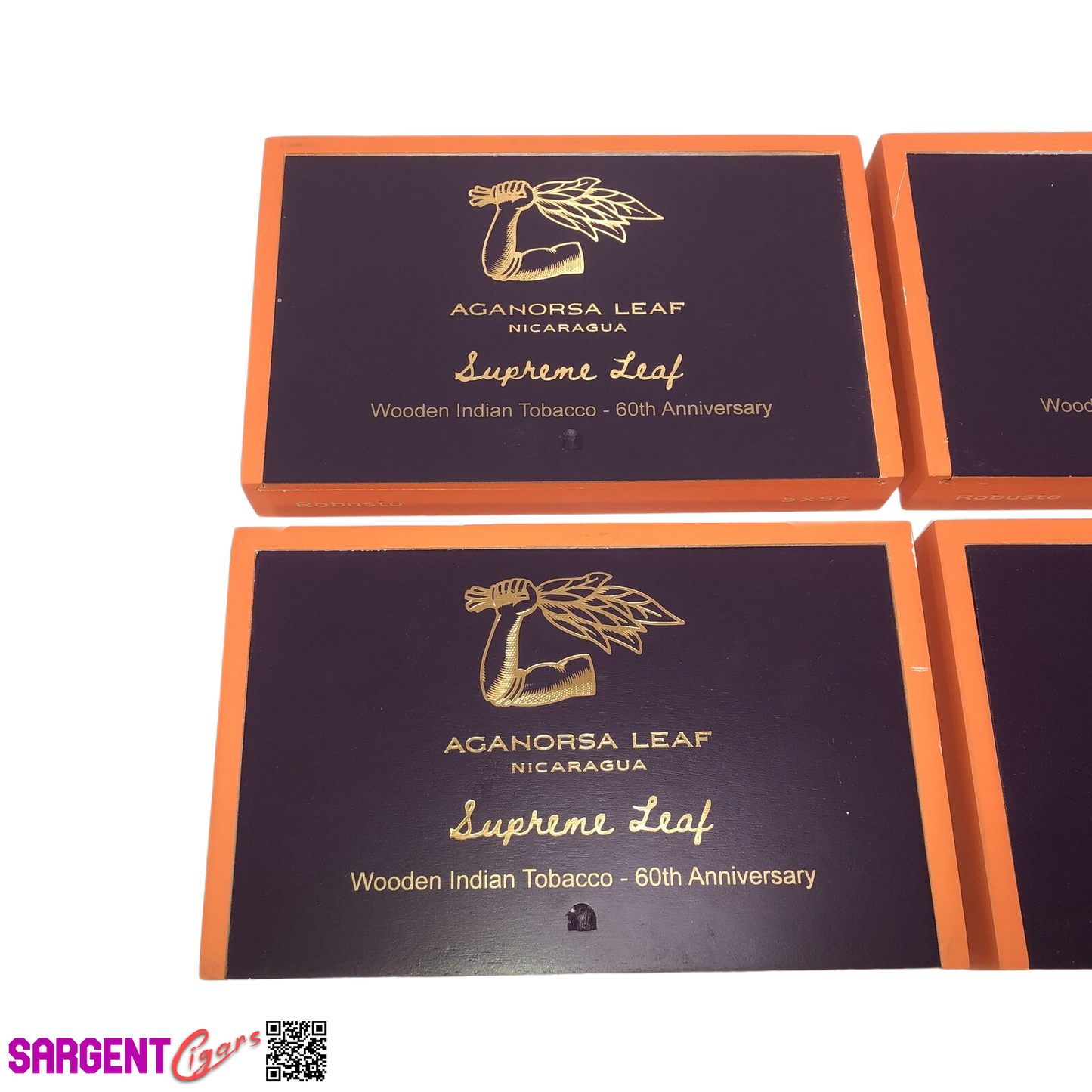 Lot of 5 Aganorsa Leaf Supreme Leaf Empty Wooden Cigar Boxes 9.5x6x1.25 #33