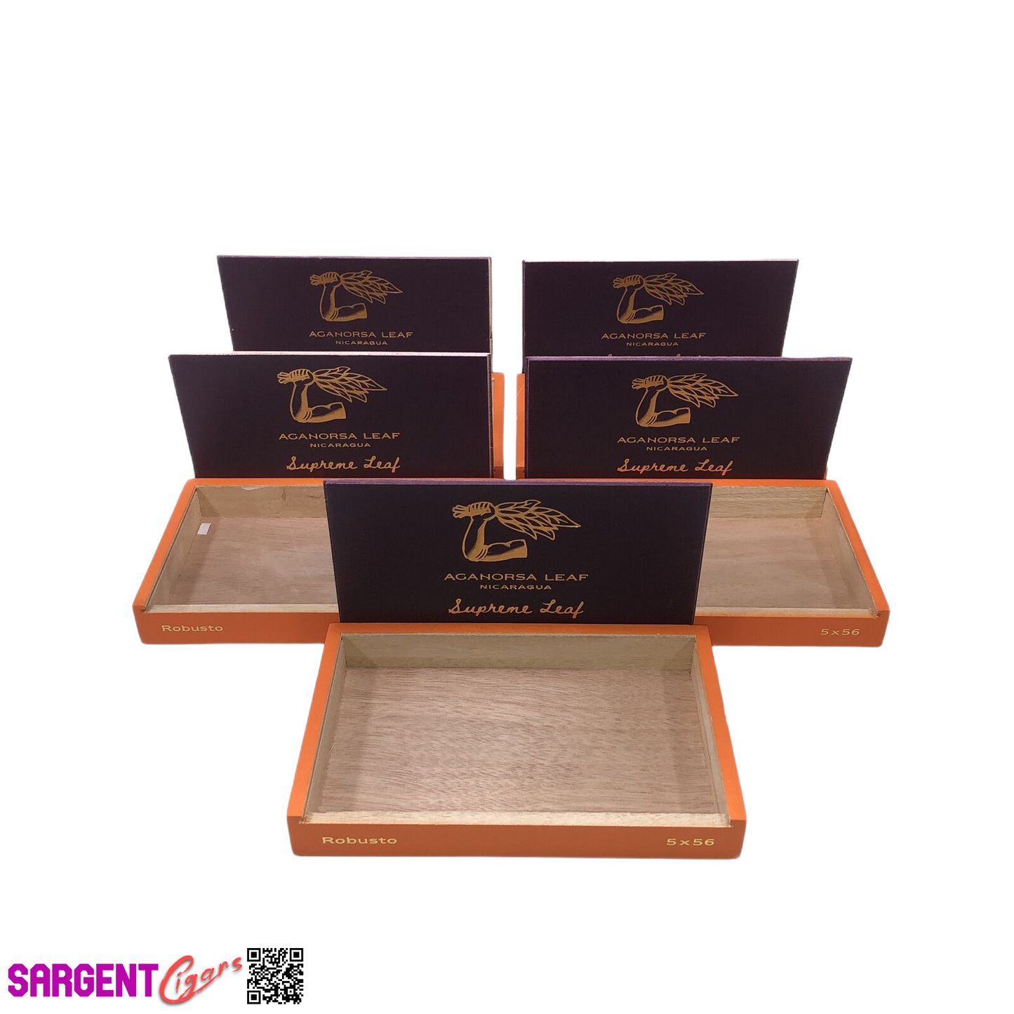 Lot of 5 Aganorsa Leaf Supreme Leaf Empty Wooden Cigar Boxes 9.5x6x1.25 #33