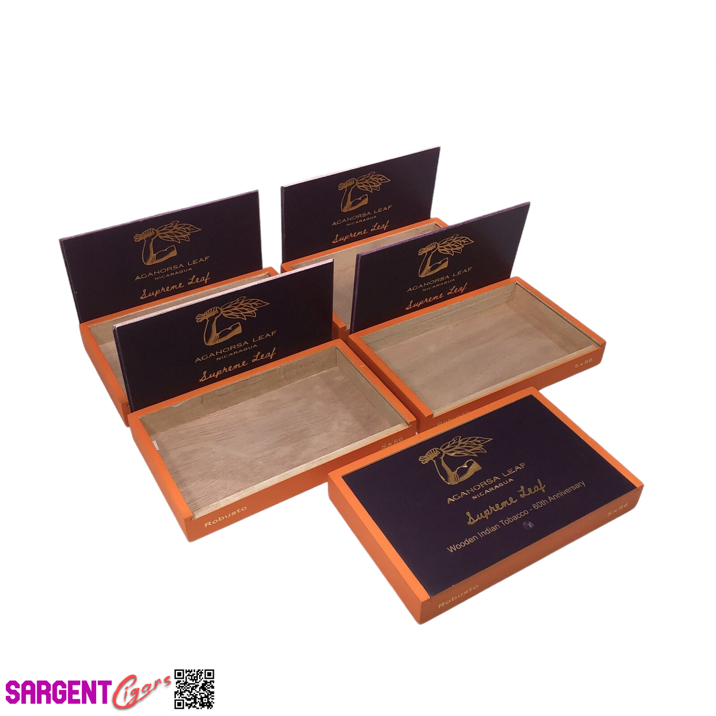 Lot of 5 Aganorsa Leaf Supreme Leaf Empty Wooden Cigar Boxes 9.5x6x1.25 #33