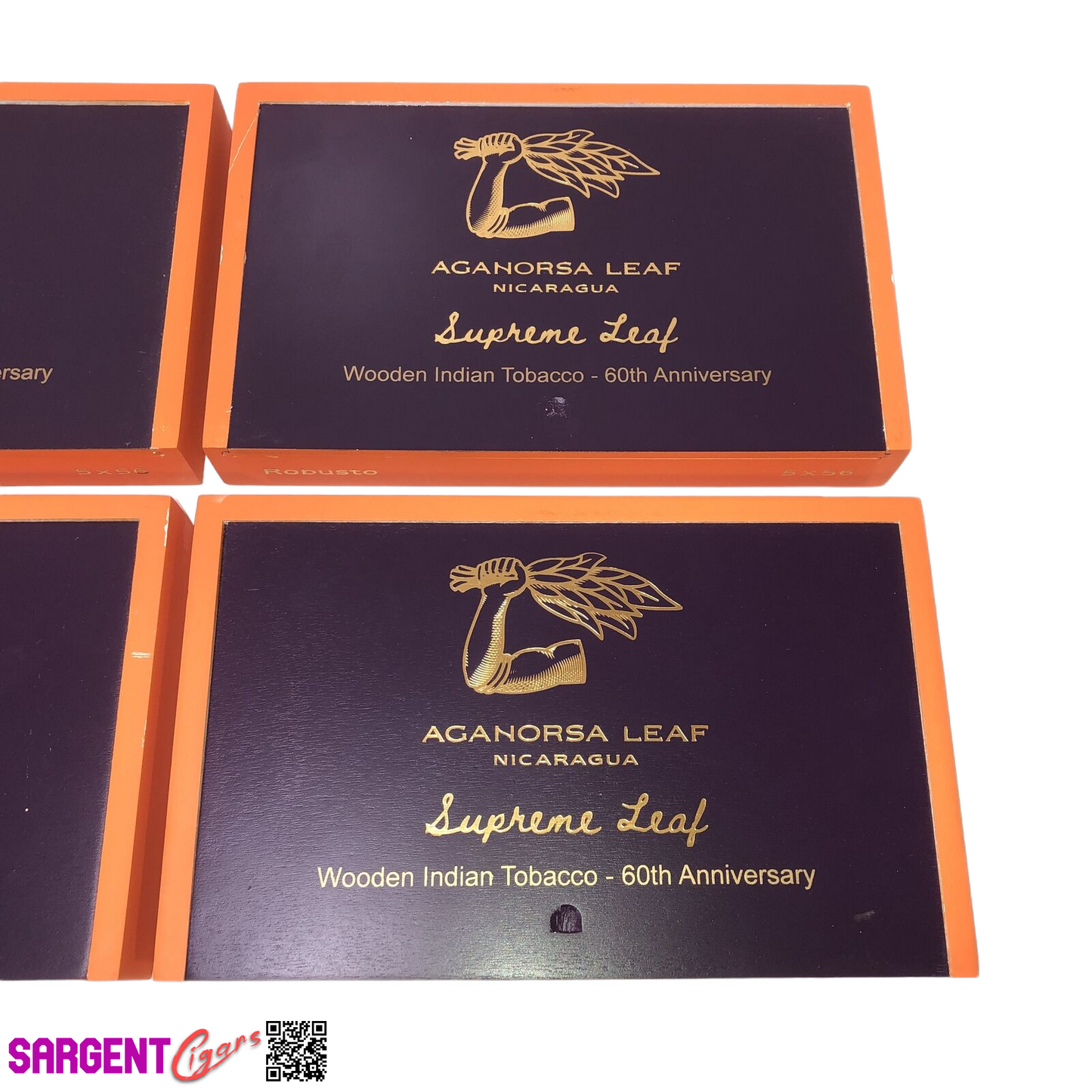 Lot of 5 Aganorsa Leaf Supreme Leaf Empty Wooden Cigar Boxes 9.5x6x1.25 #33