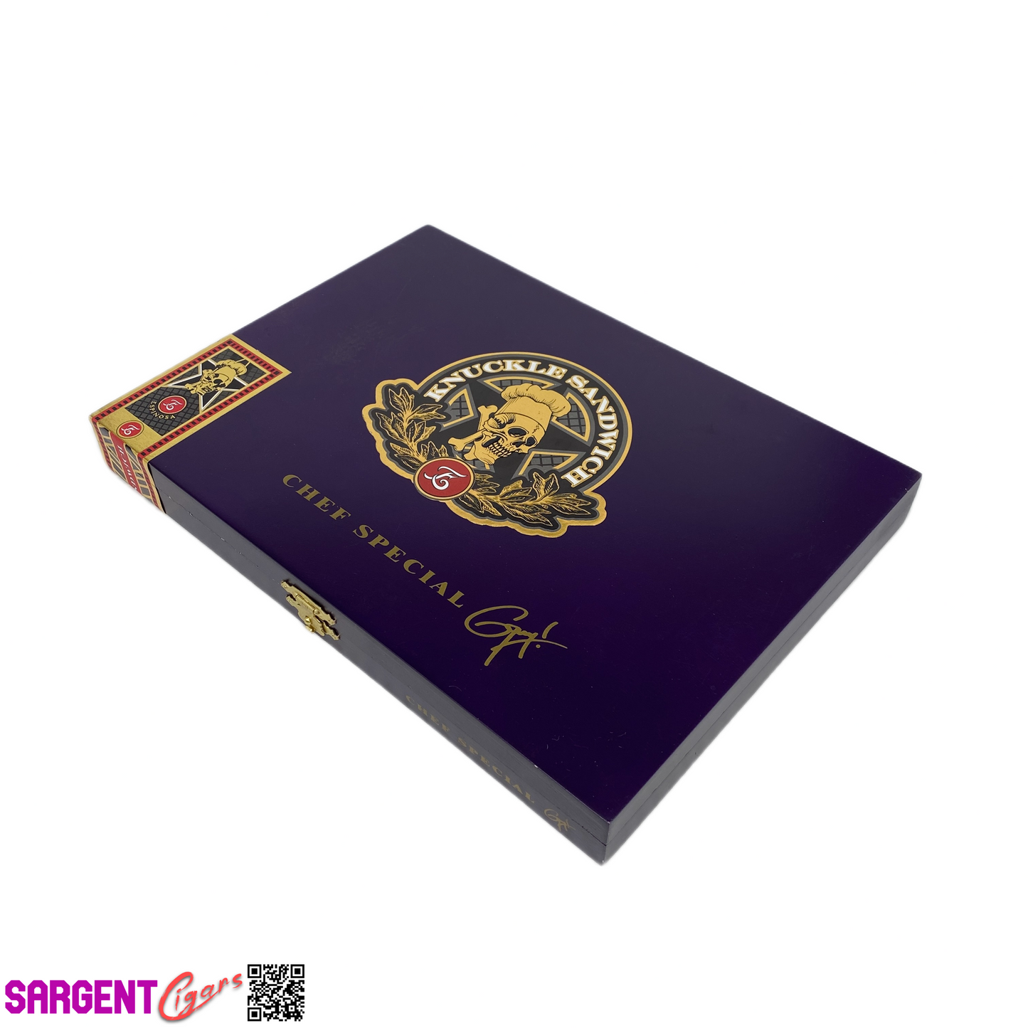 Guy Fieri Knuckle Sandwich Chef Special Purple Empty Wooden Cigar Box 9.5x7x1