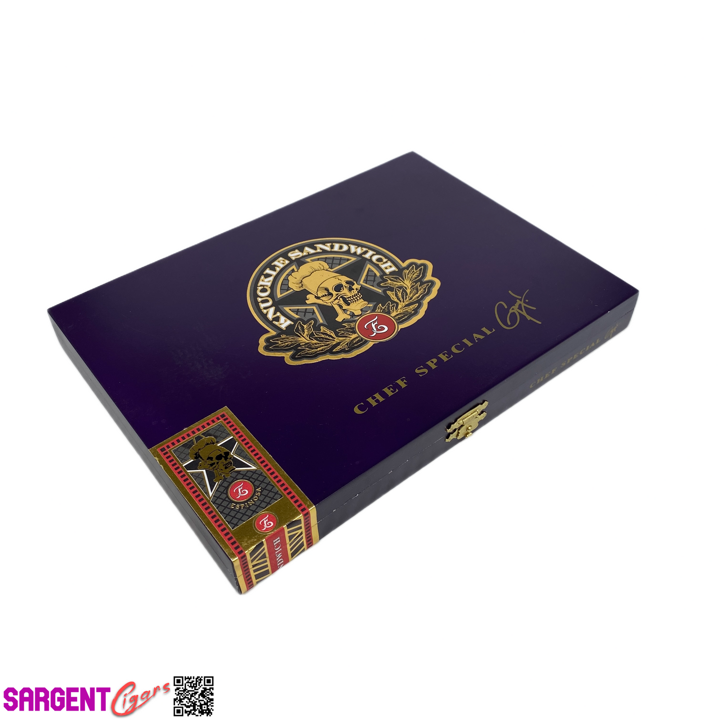 Guy Fieri Knuckle Sandwich Chef Special Purple Empty Wooden Cigar Box 9.5x7x1