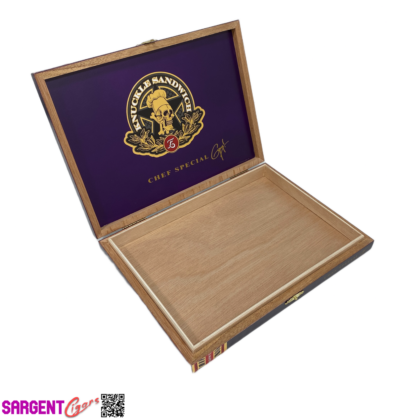 Guy Fieri Knuckle Sandwich Chef Special Purple Empty Wooden Cigar Box 9.5x7x1