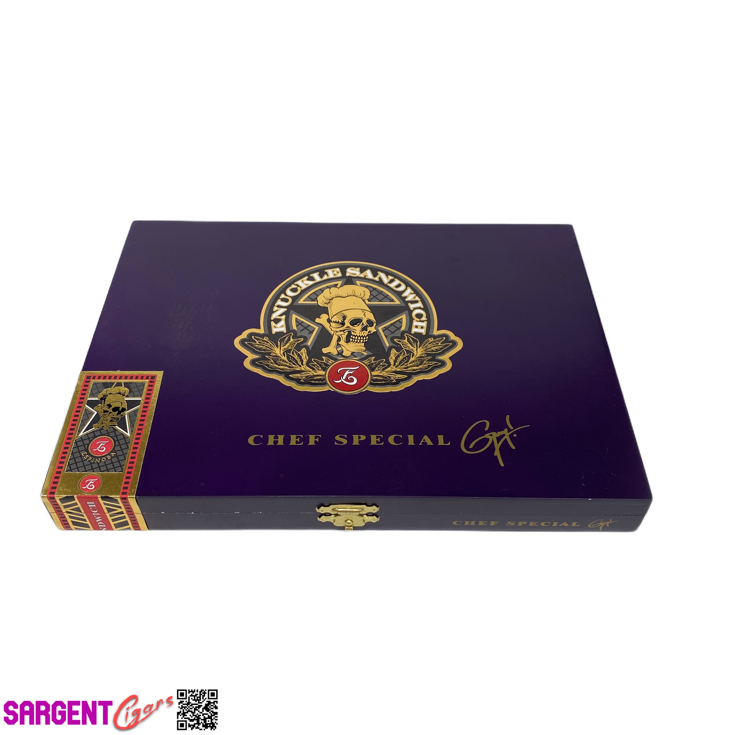 Guy Fieri Knuckle Sandwich Chef Special Purple Empty Wooden Cigar Box 9.5x7x1