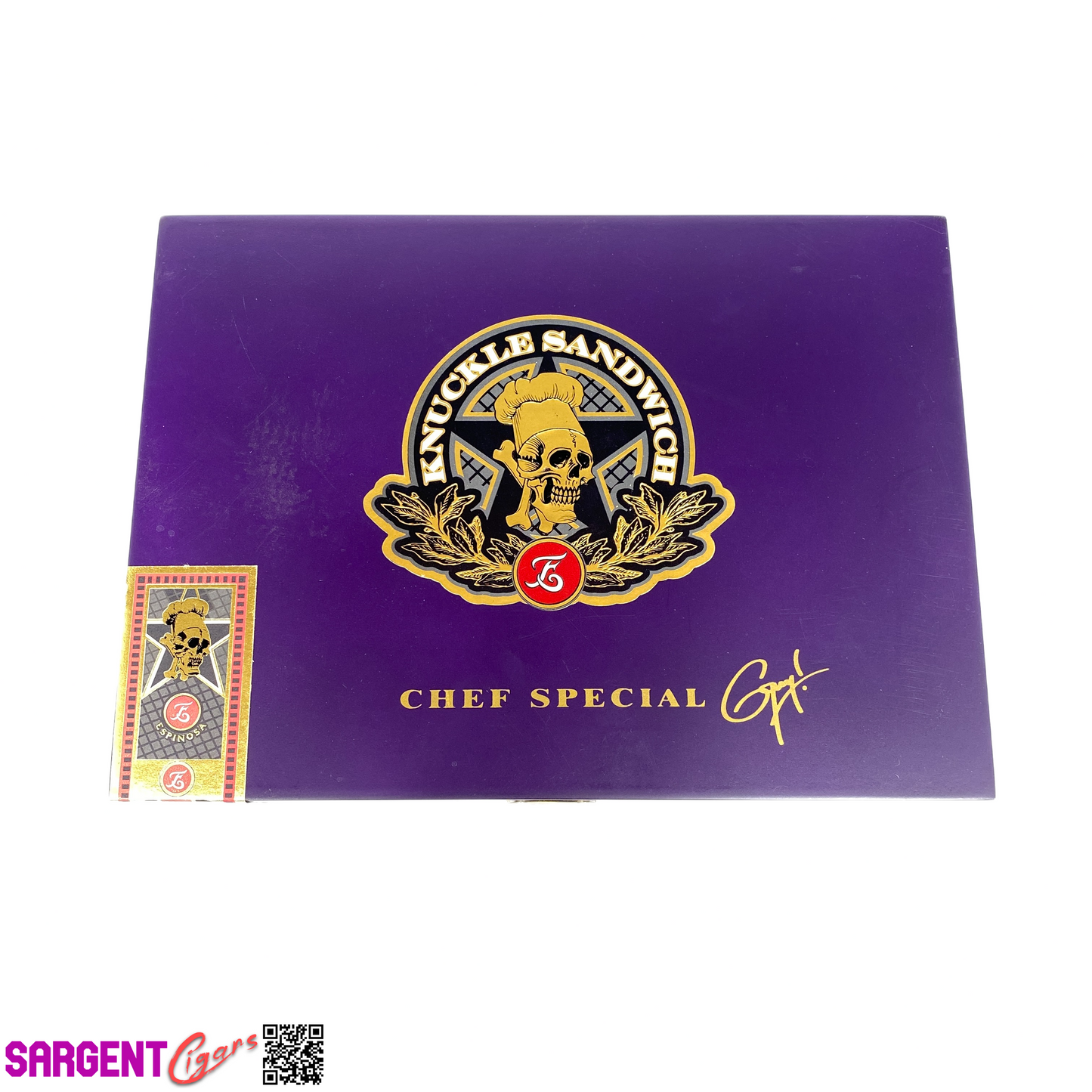 Guy Fieri Knuckle Sandwich Chef Special Purple Empty Wooden Cigar Box 9.5x7x1