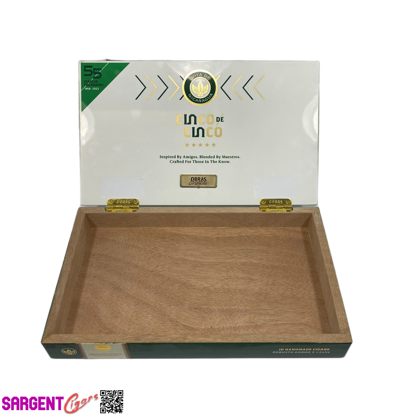 Joya De Nicaragua Cinco de Cinco Robusto Gordo Empty Wooden Cigar Box 10.5x6.5x1.5