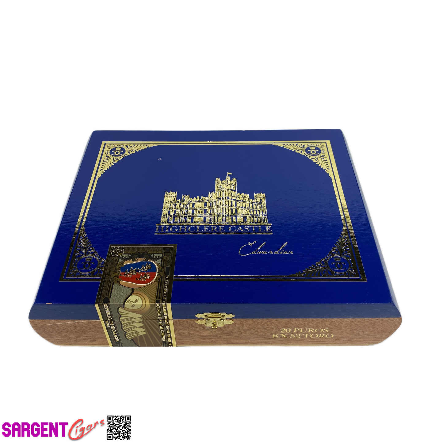Highclere Castle Blue Toro Empty Wooden Cigar Box 9.75x7.25x2.25