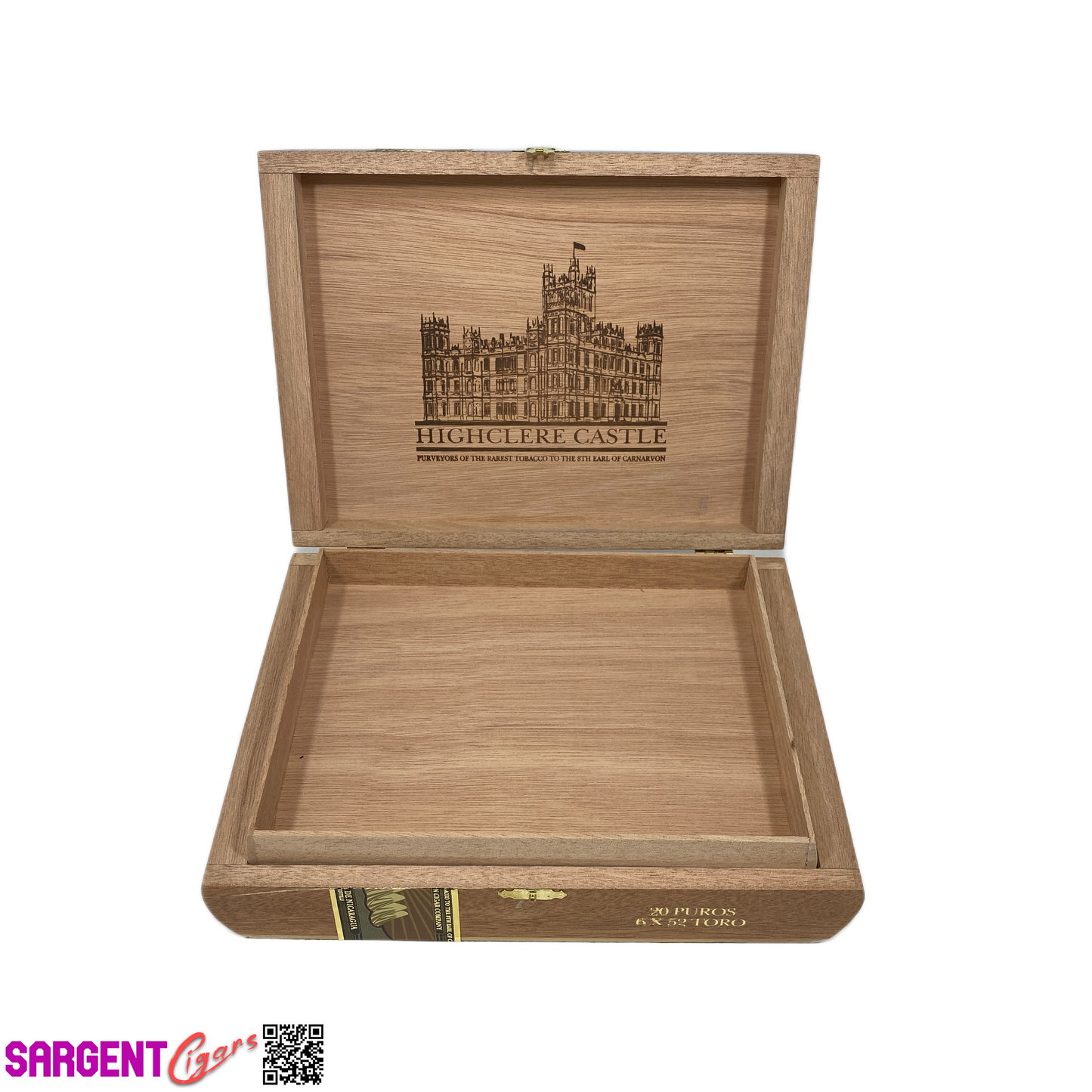 Highclere Castle Blue Toro Empty Wooden Cigar Box 9.75x7.25x2.25