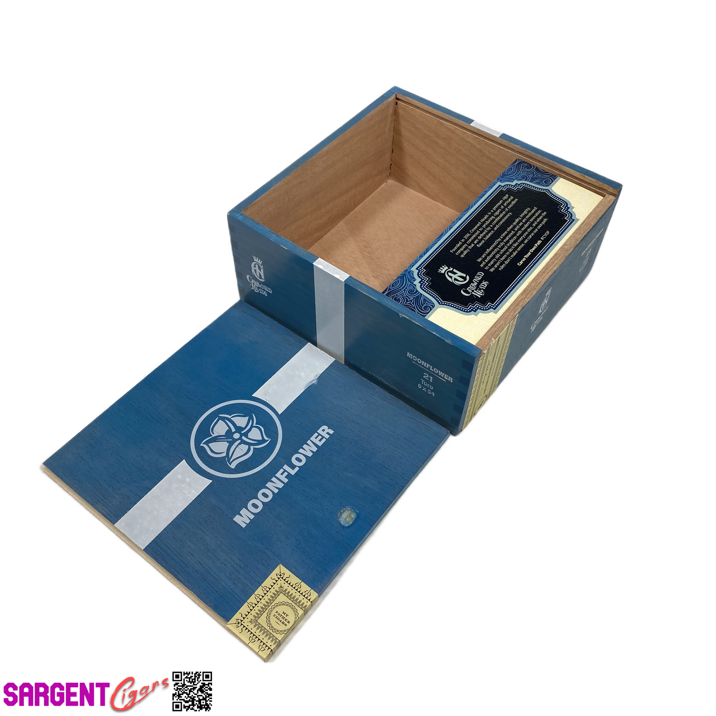 Crowned Heads Moonflower Toro Empty Wooden Cigar Box 6.5x6.75x3