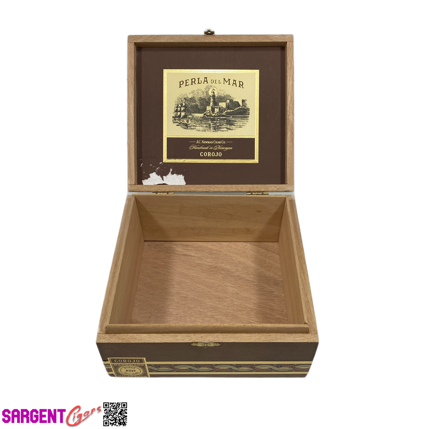 Perla Del Mar Corojo Double Toro Empty Wooden Cigar Box 7.5x7.25x3.5