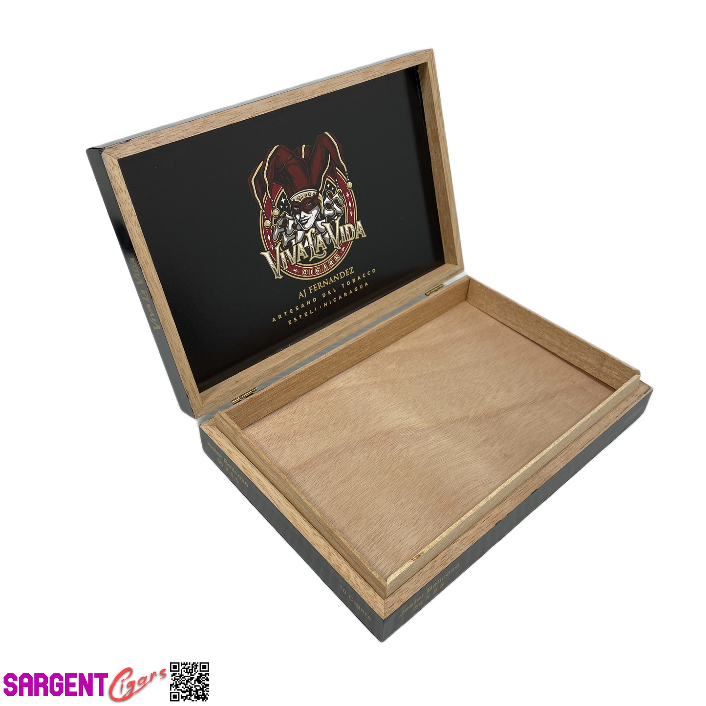 Viva La Vida Jester Belicoso Empty Wooden Cigar Box 10x6.5x1.75