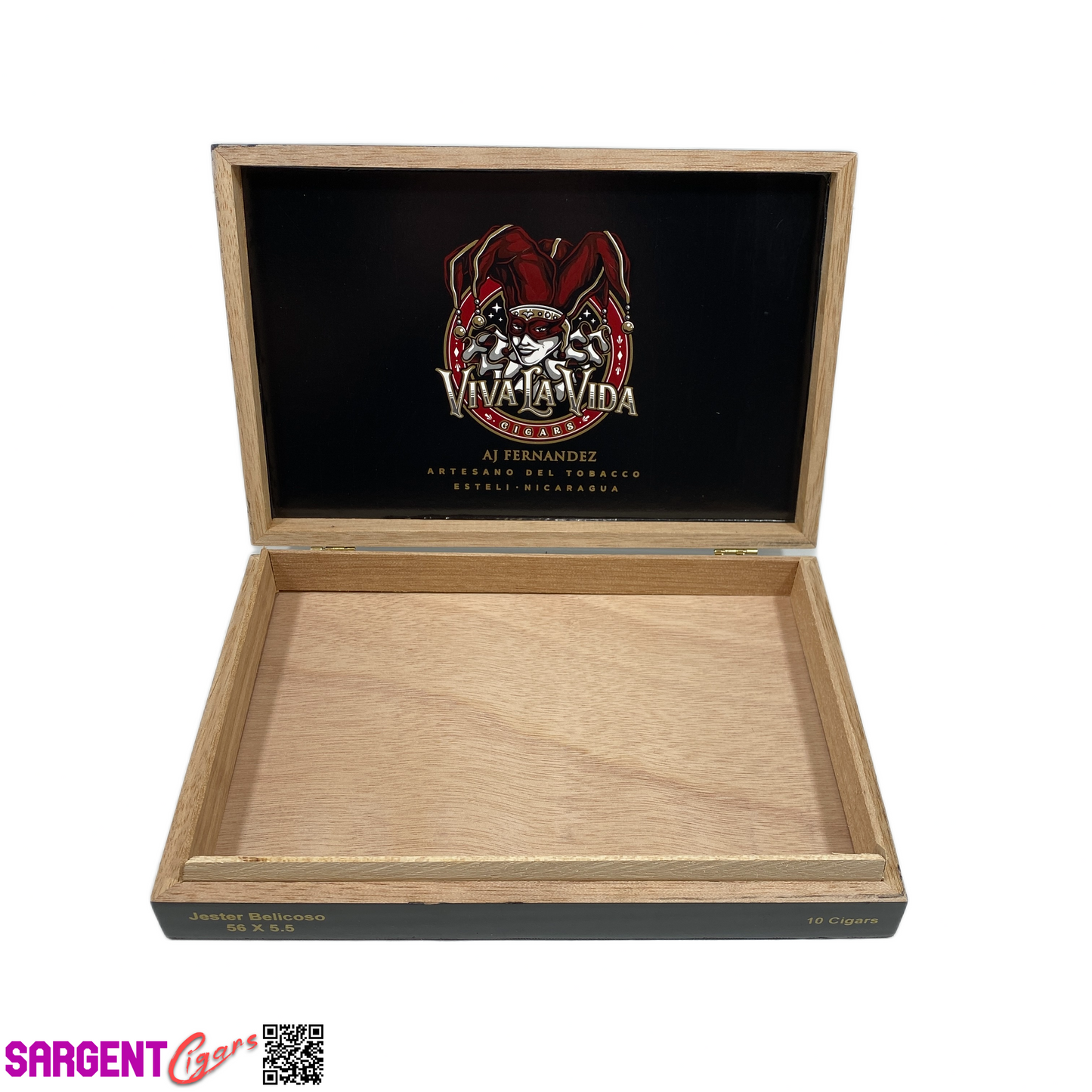 Viva La Vida Jester Belicoso Empty Wooden Cigar Box 10x6.5x1.75