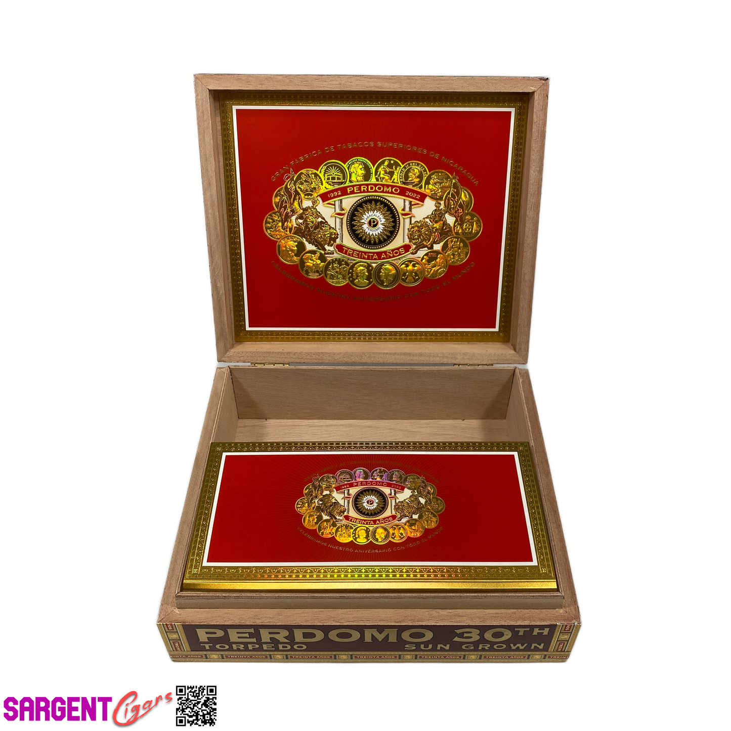 Perdomo 30th Connecticut Torpedo Empty Wooden Cigar Box 9.5x8.25x3