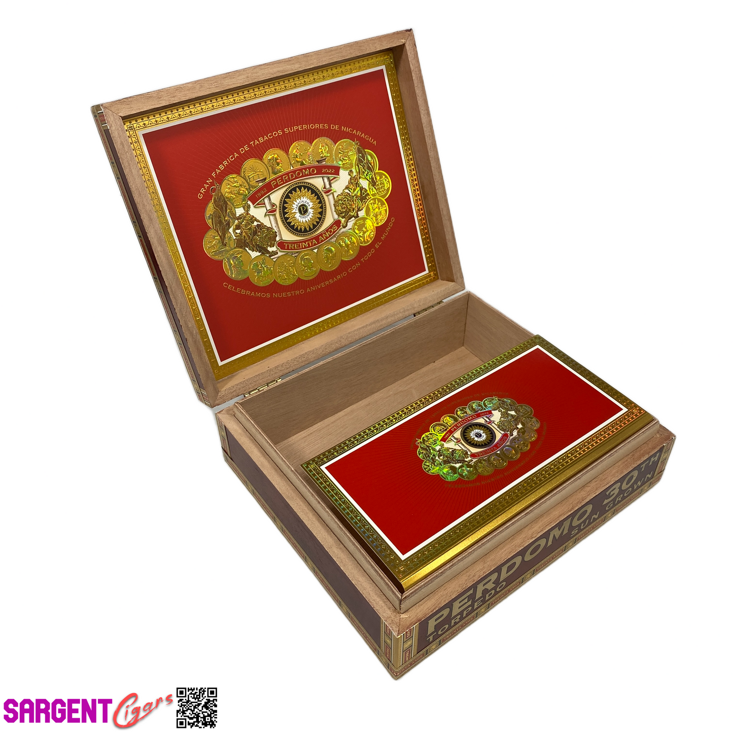 Perdomo 30th Connecticut Torpedo Empty Wooden Cigar Box 9.5x8.25x3