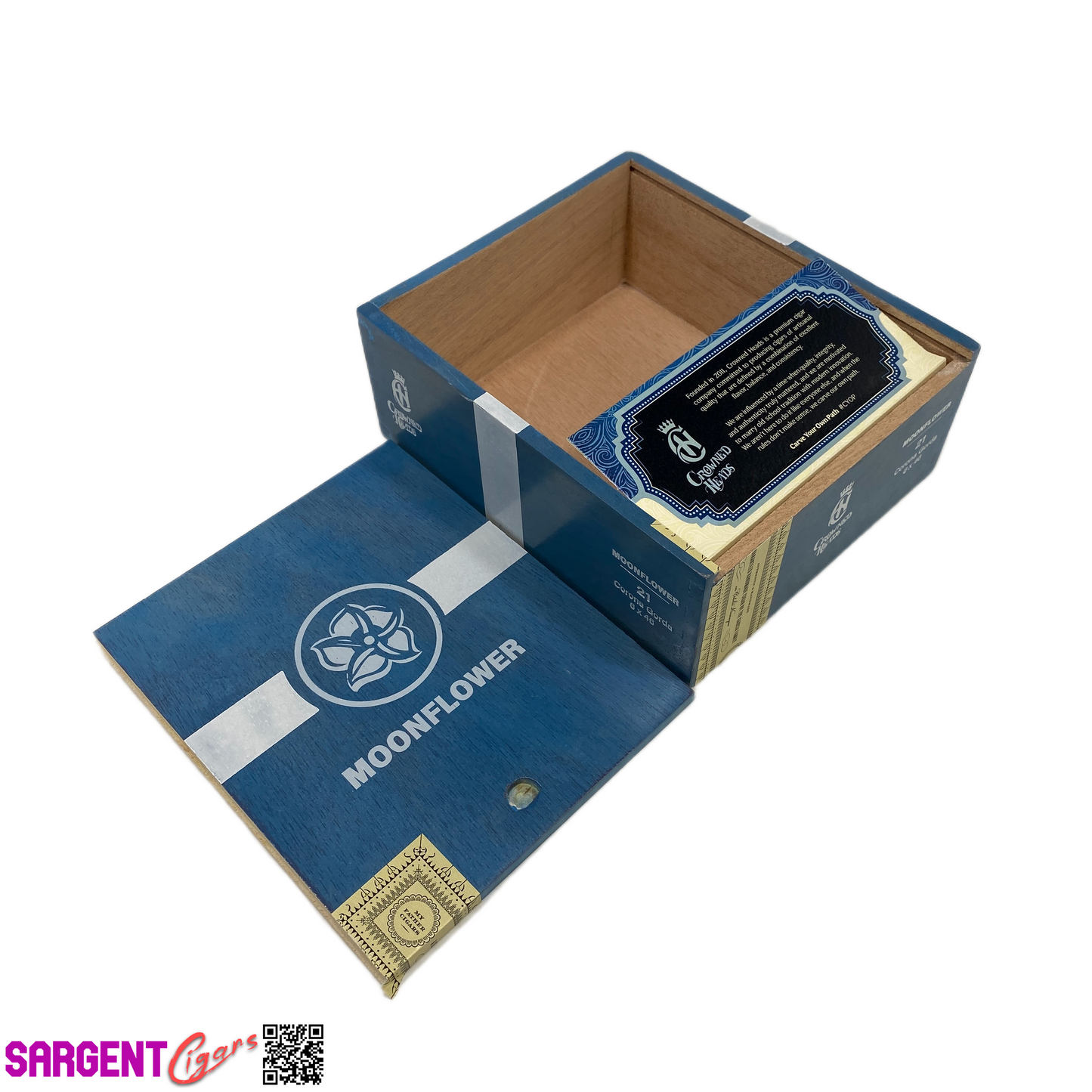 Crowned Heads Moonflower Corona Gorda Empty Wooden Cigar Box 5.75x6.75x2.5