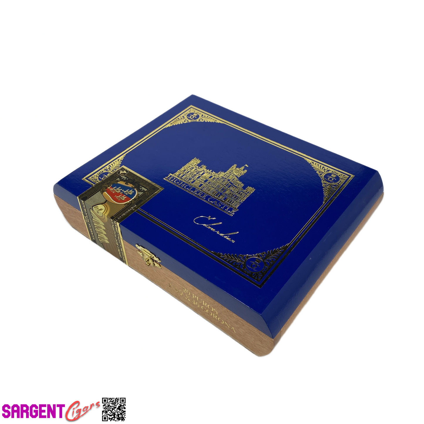 Highclere Castle Blue Corona Empty Wooden Cigar Box 8.25x6.25x2