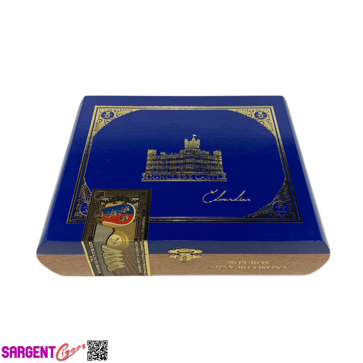 Highclere Castle Blue Corona Empty Wooden Cigar Box 8.25x6.25x2