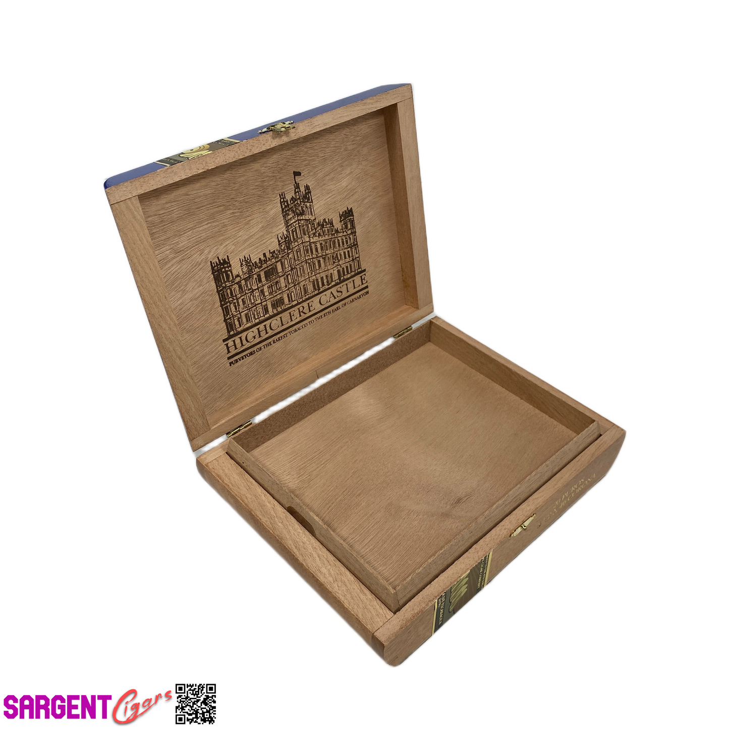 Highclere Castle Blue Corona Empty Wooden Cigar Box 8.25x6.25x2