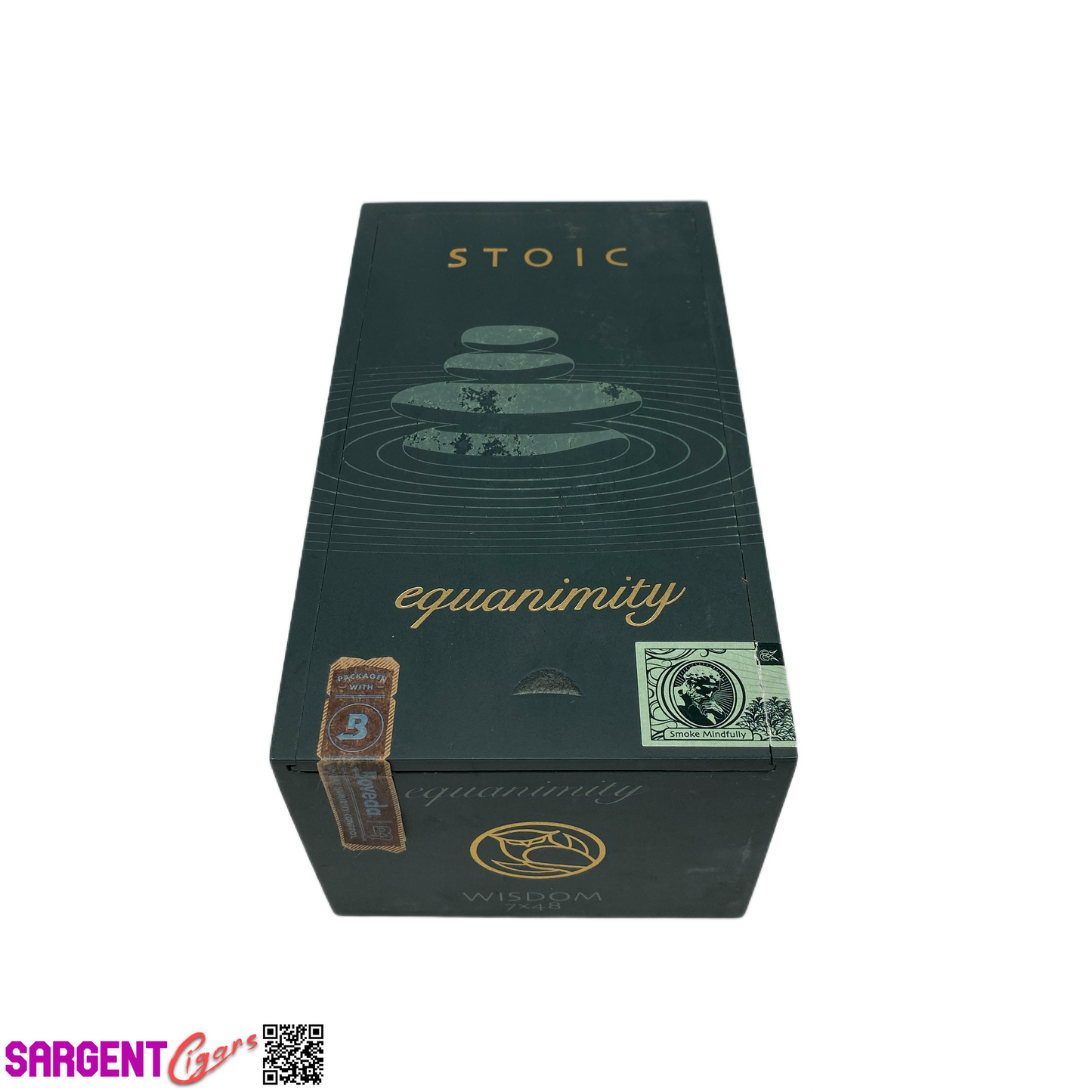 Stoic Equanimity Wisdom Empty Wooden Cigar Box 4.25x8.25x3.5