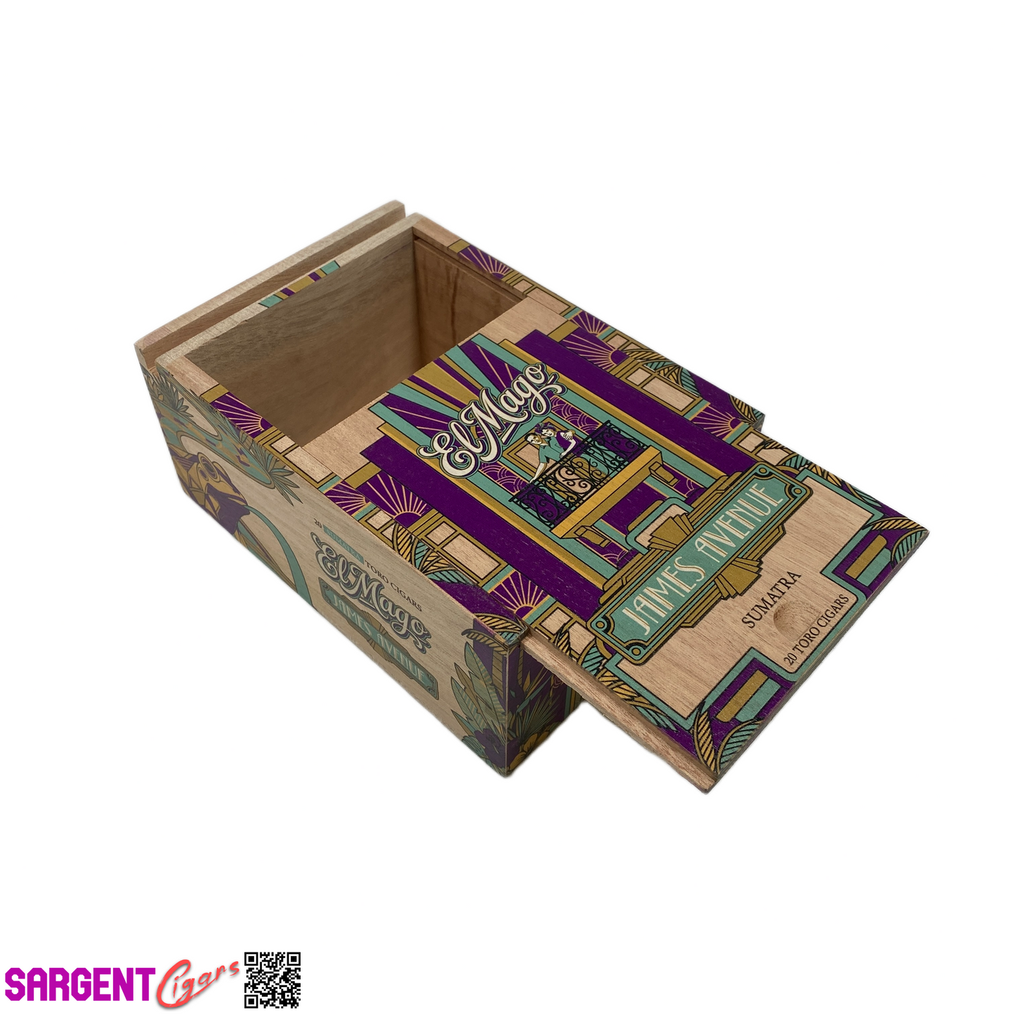 El Mago James Avenue Sumatra Toro Empty Wooden Cigar Box 5x7.5x3.25