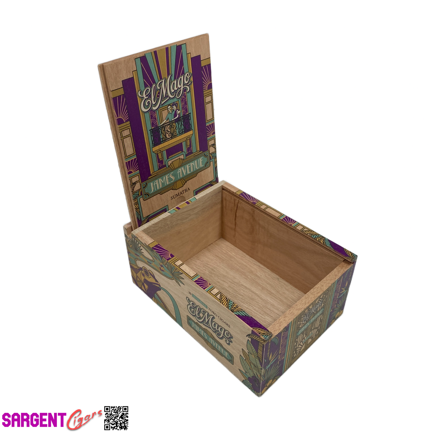 El Mago James Avenue Sumatra Toro Empty Wooden Cigar Box 5x7.5x3.25