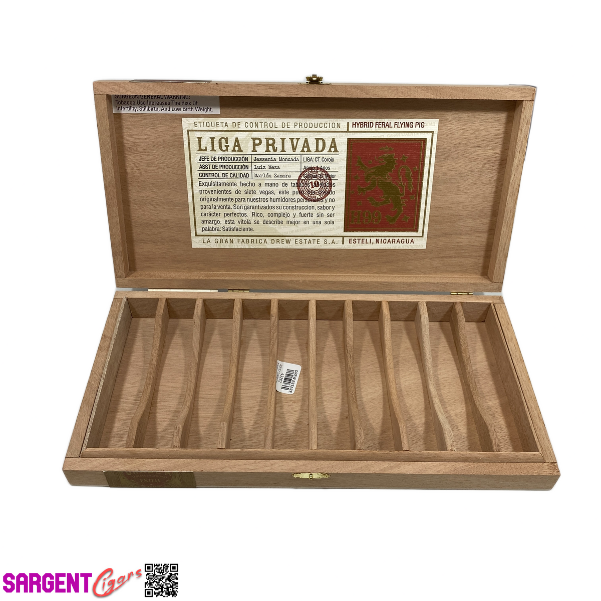 Liga Privada H99 Feral Flying Pig Empty Wooden Cigar Box 13.25x6.75x1.75