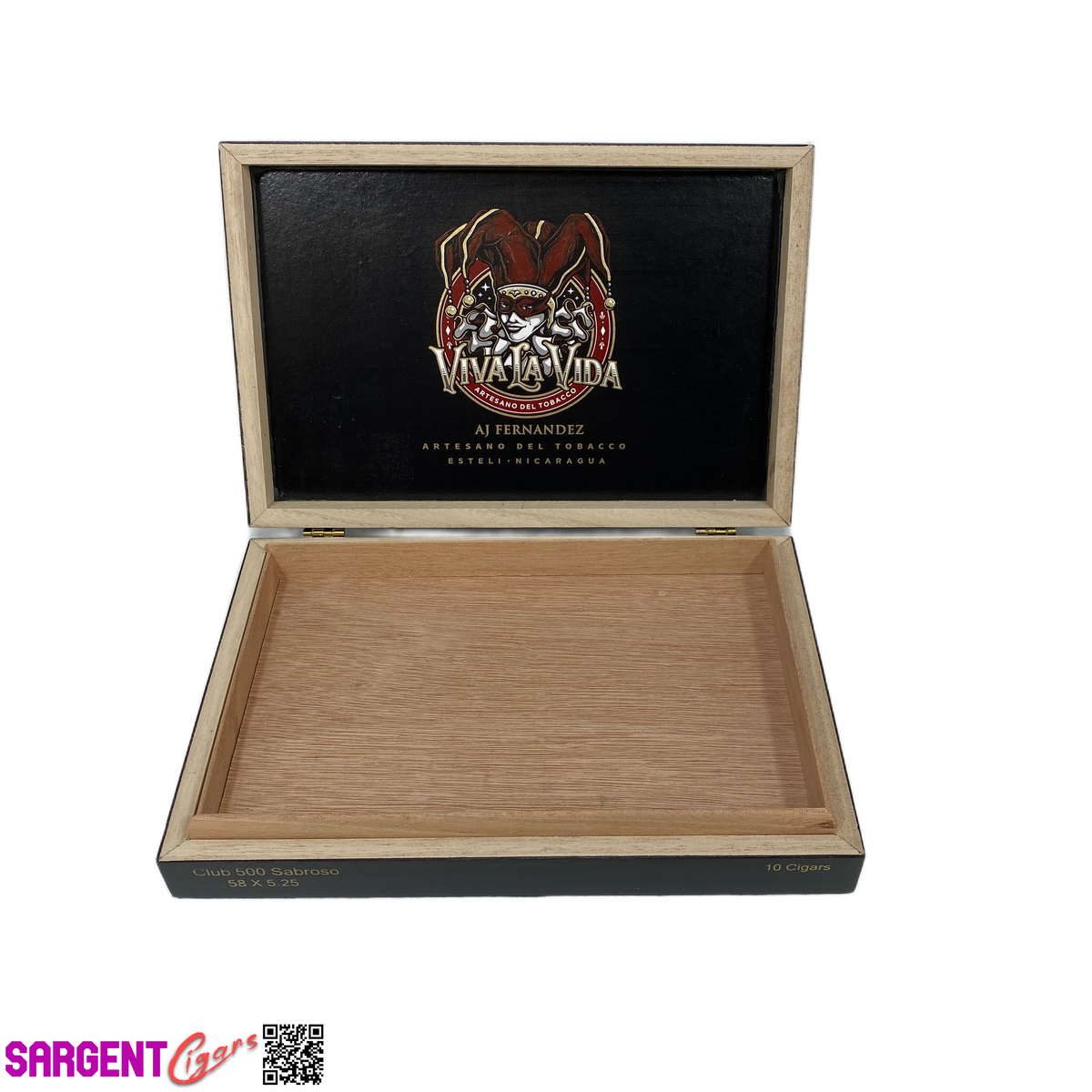 Viva La Vida Jester Sabroso Empty Wooden Cigar Box 10x6.5x1.75
