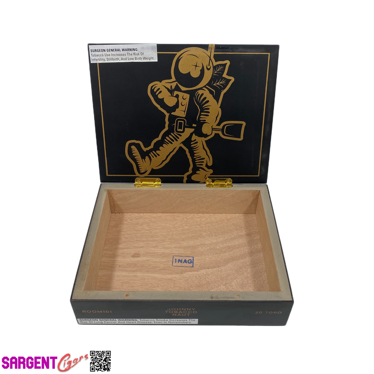 Room 101 Johnny Tobacconaut Toro Empty Wooden Cigar Box 9x7x2.5