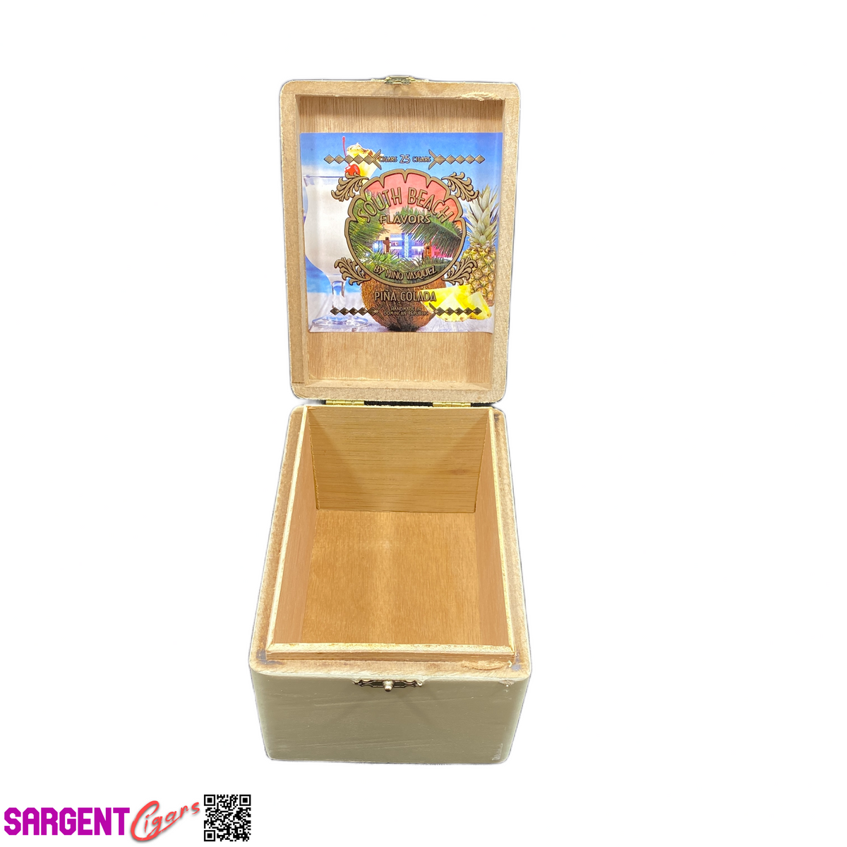 South Beach Pina Colada Empty Wooden Cigar Box 4.25x6x3.75