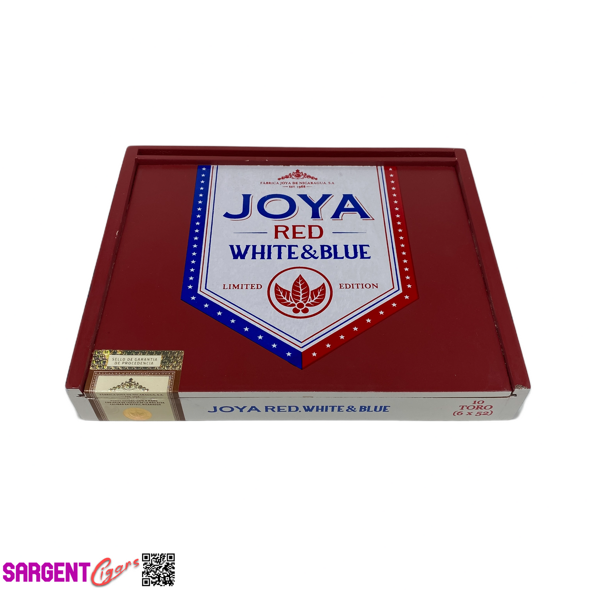 Joya De Nicaragua Red White Blue Empty Wooden Cigar Box 9x7x1.25
