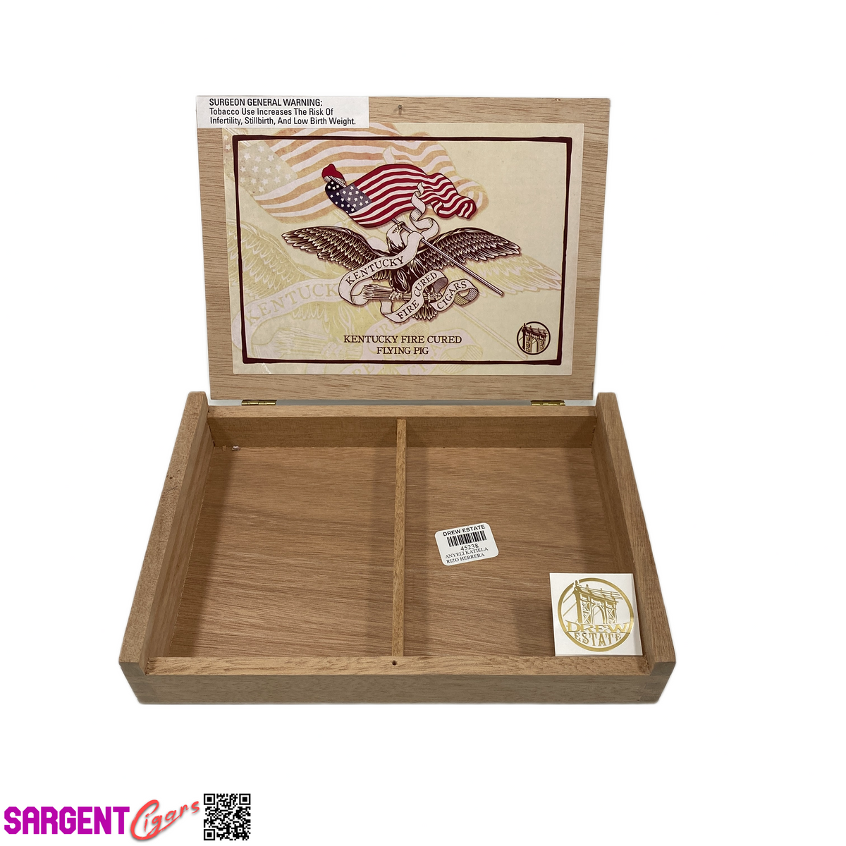 Kentucky Fire Cured Flying Pig Empty Wooden Cigar Box 9.25x6.5x1.75