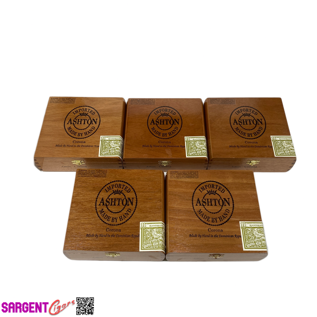 Lot of 5 Ashton Classic Corona Empty Wooden Cigar Boxes 7x6.25x2.25 #2