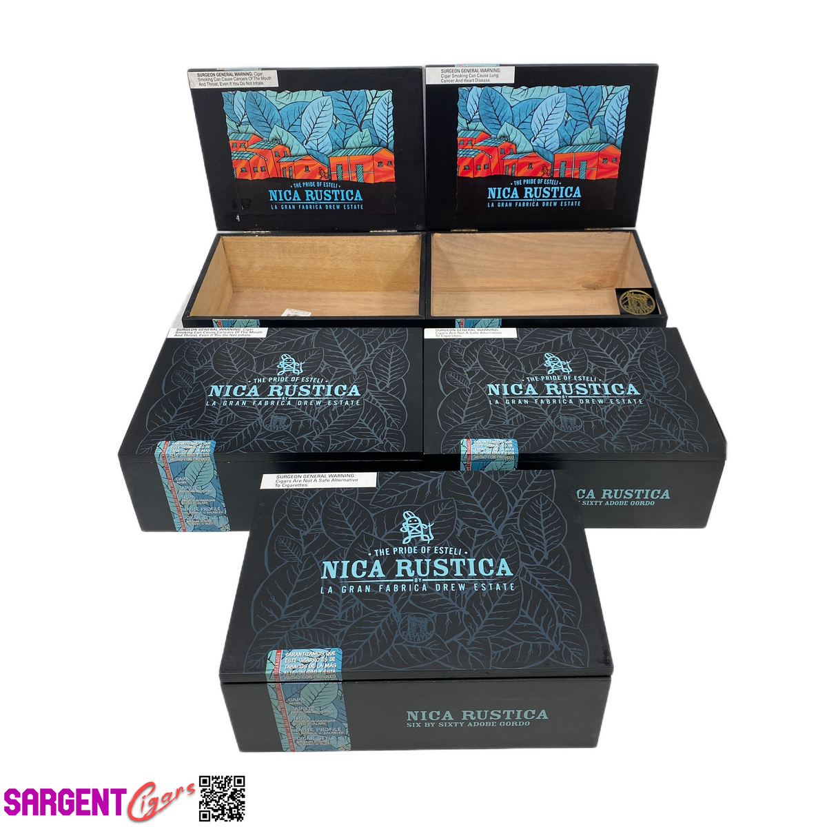 Lot of 5 Nica Rustica Adobe Gordo Empty Wooden Cigar Boxes 9x7x3.5 #15