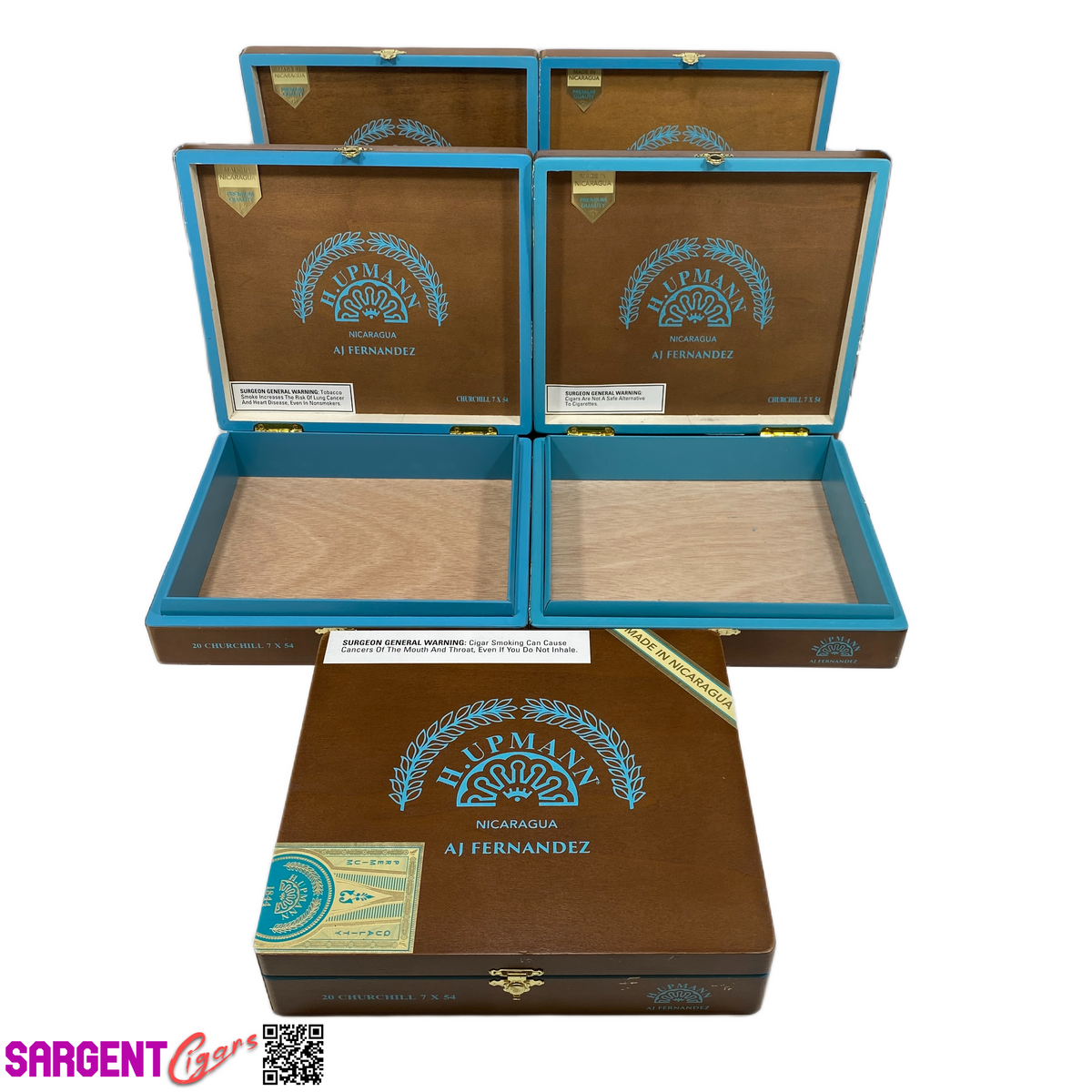 Lot of 5 H Upmann Nicaragua Churchill Empty Wooden Cigar Boxes 9.5x8.25x2 #5