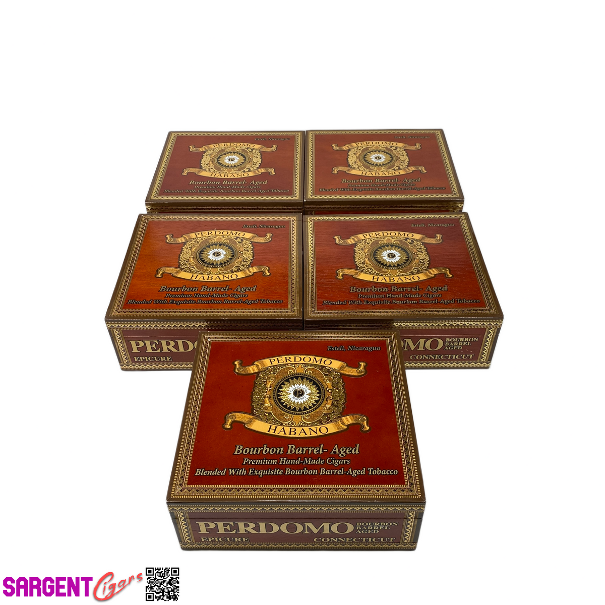 Lot of 5 Perdomo BBA Conn Epicure Empty Wooden Cigar Boxes 7.75x7x3 #23