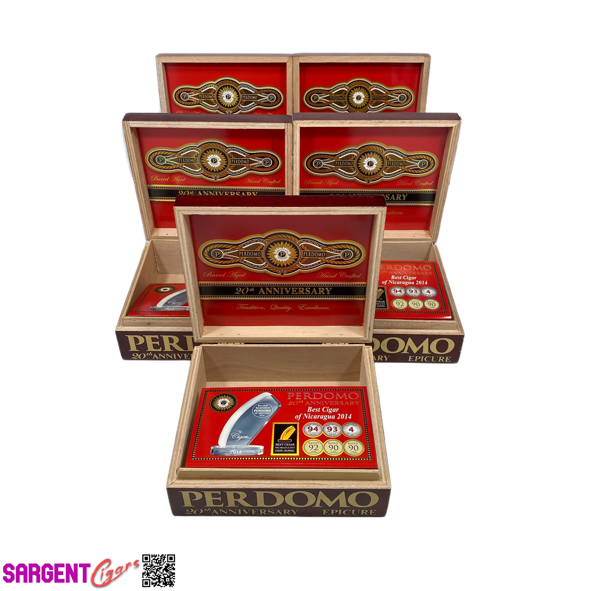 Lot of 5 Perdomo 20th Sun Grown Epicure Empty Wooden Cigar Boxes 8x7x3 #24